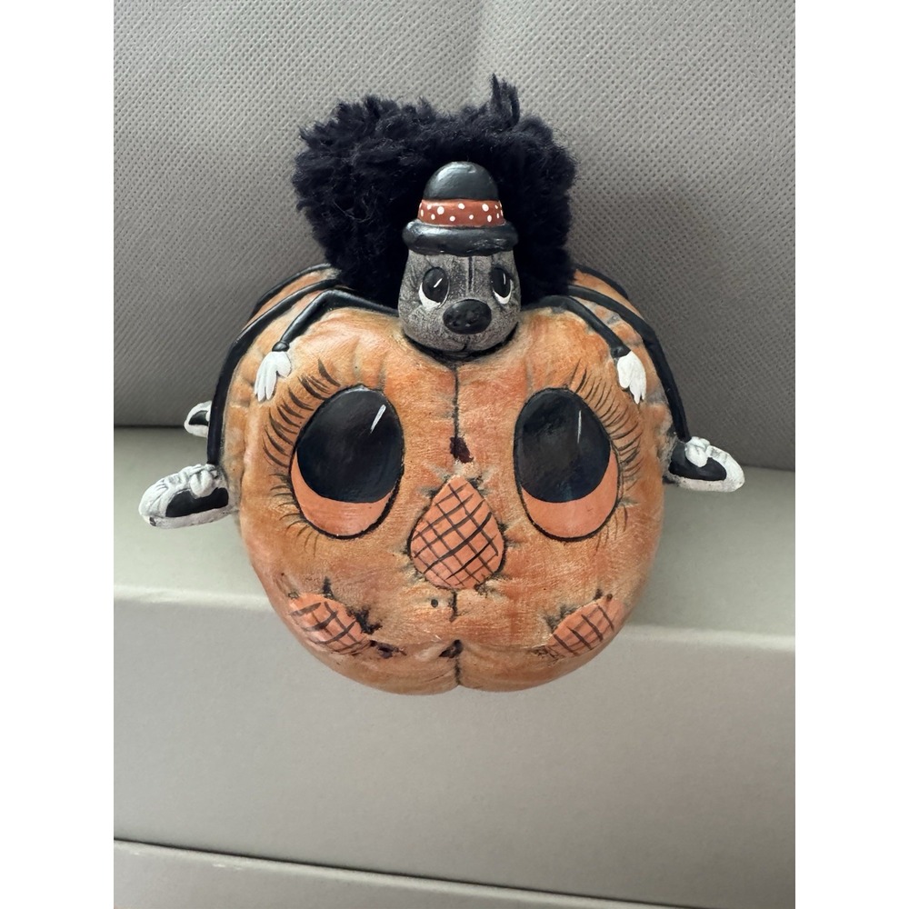 Halloween Jack O Lantern Pumpkin Spider Dana's Mold 1986 Ceramic Figurine 4"